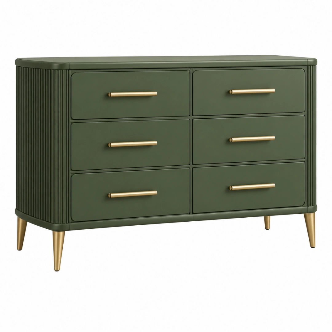 Cómoda 140 x 45 x 85 cm de madera verde con 6 cajones estilo moderno