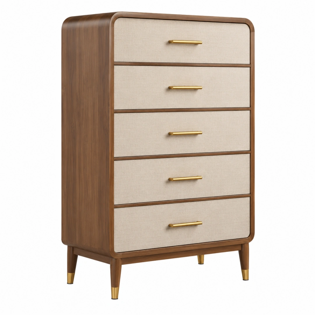 Cómoda 80 x 45 x 130 cm de madera marrón con cajones beige estilo moderno