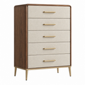 Cómoda 90 x 45 x 140 cm de madera marrón y tejido beige con 5 cajones estilo moderno