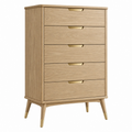 Cómoda 80 x 40 x 120 cm de madera en roble con 5 cajones estilo nórdico