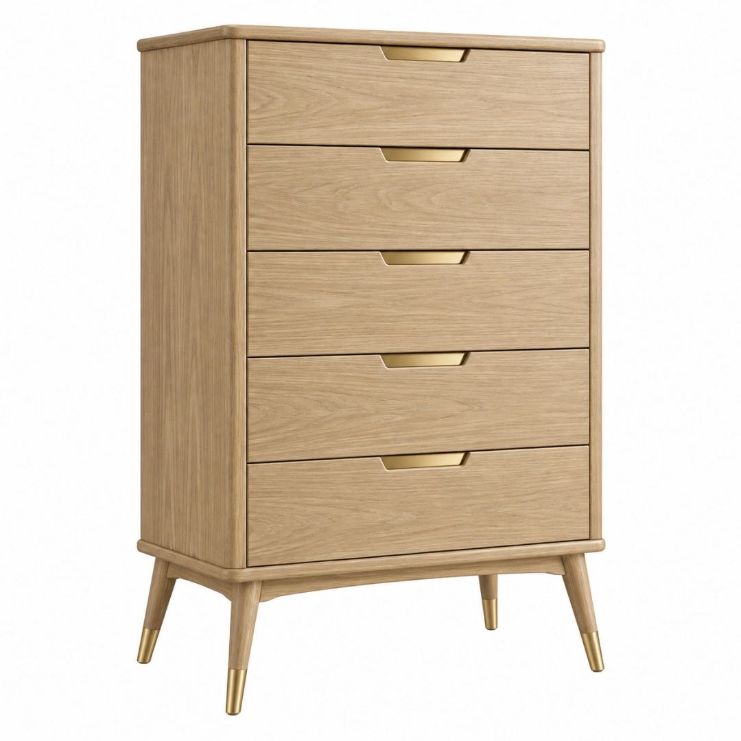 Cómoda 80 x 40 x 120 cm de madera en roble con 5 cajones estilo nórdico