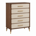 Cómoda 80 x 40 x 120 cm de madera marrón con cajones tapizados beige estilo retro