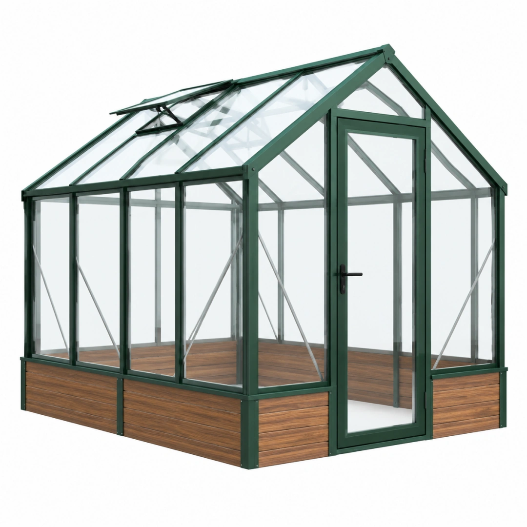 Invernadero de jardín 190 x 190 x 195 cm de aluminio verde con paneles transparentes y ventilación