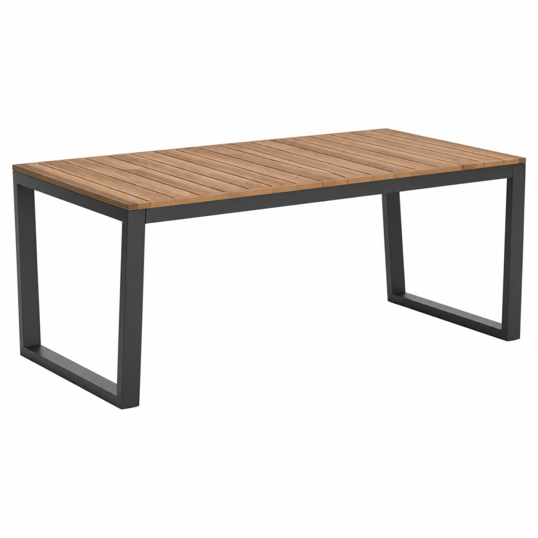 Mesa de jardín 180 x 90 x 75 cm de madera y metal negro estilo industrial