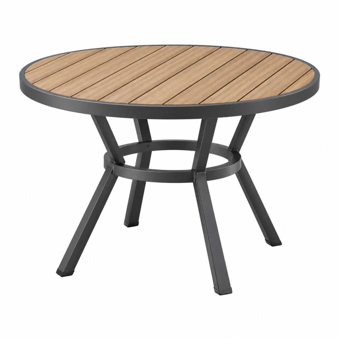 Mesa de exterior redonda 100 cm de madera y metal negro - estilo industrial