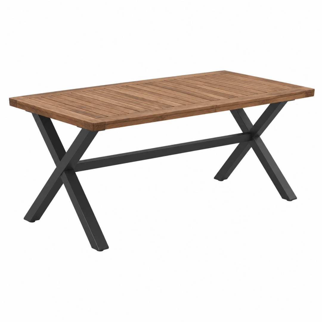 Mesa de jardín 180 x 90 cm de madera y metal marrón negro estilo industrial