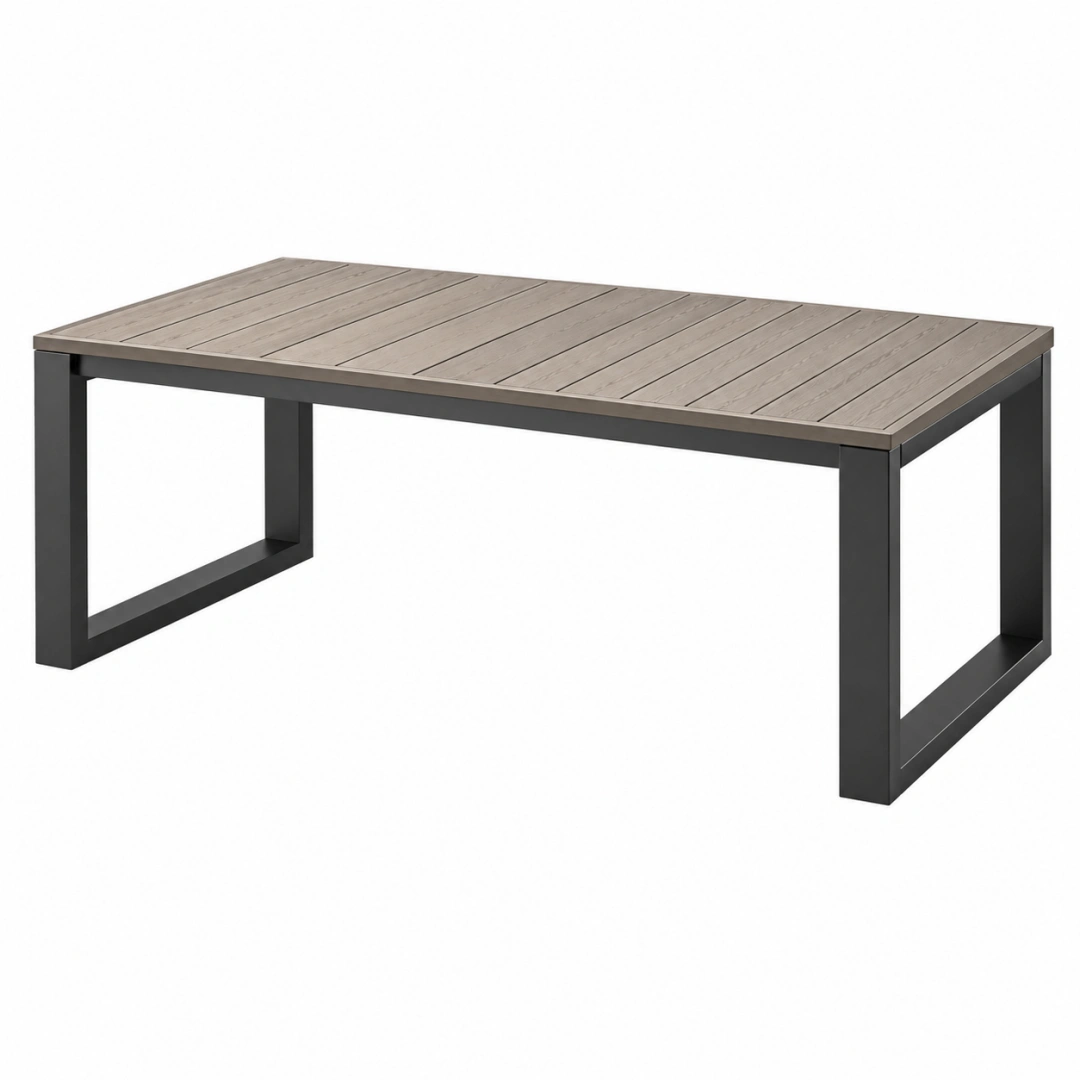 Mesa de jardín 180 x 90 x 75 cm - tablero efecto madera y estructura de acero negra