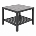 Mesa auxiliar de exterior 60 x 60 x 55 cm de metal negro y cerámica gris con estante inferior