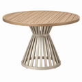 Mesa de exterior redonda diámetro 120 cm de madera y metal beige estilo contemporáneo