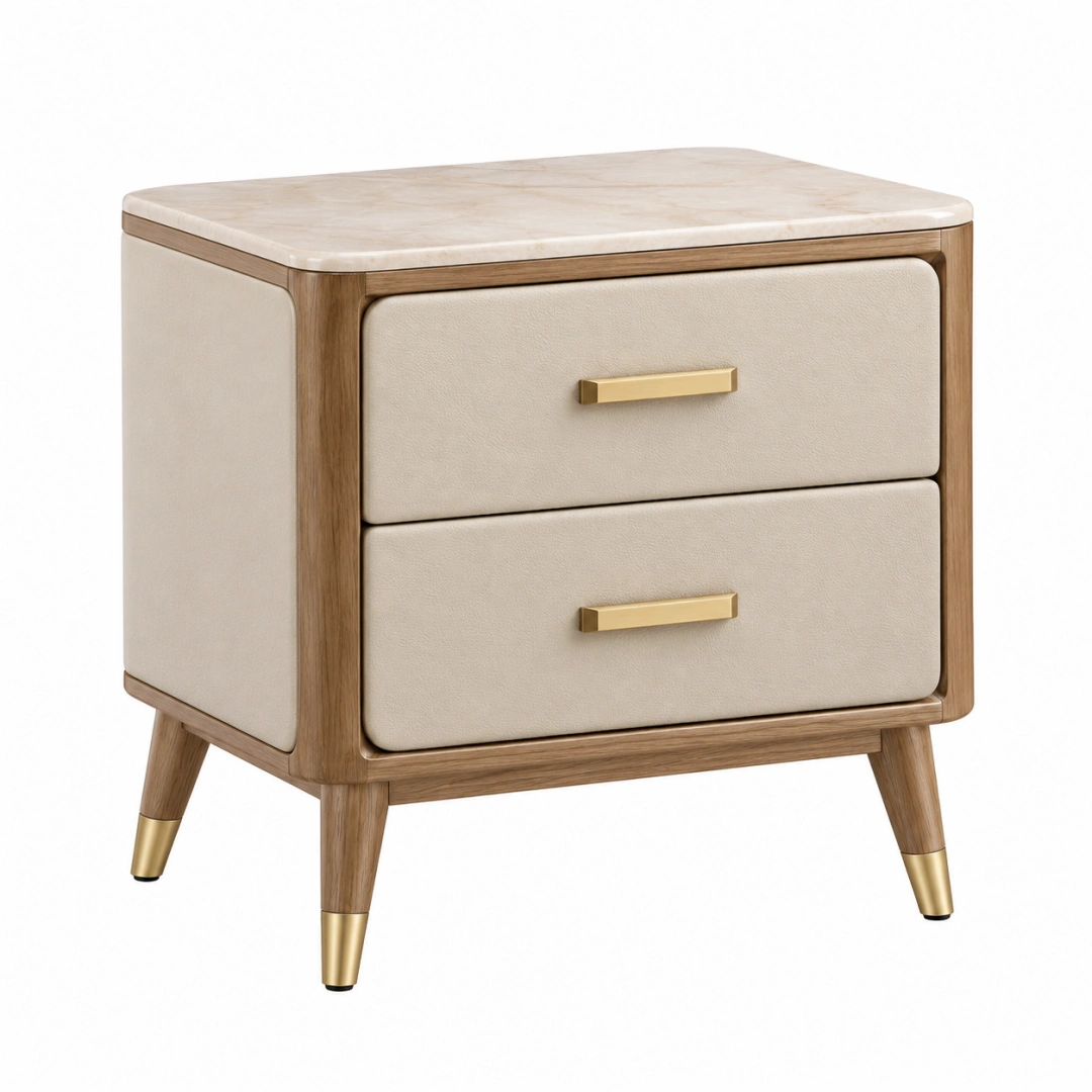 Mesita de noche 50 x 40 x 60 cm de madera beige con dos cajones estilo moderno