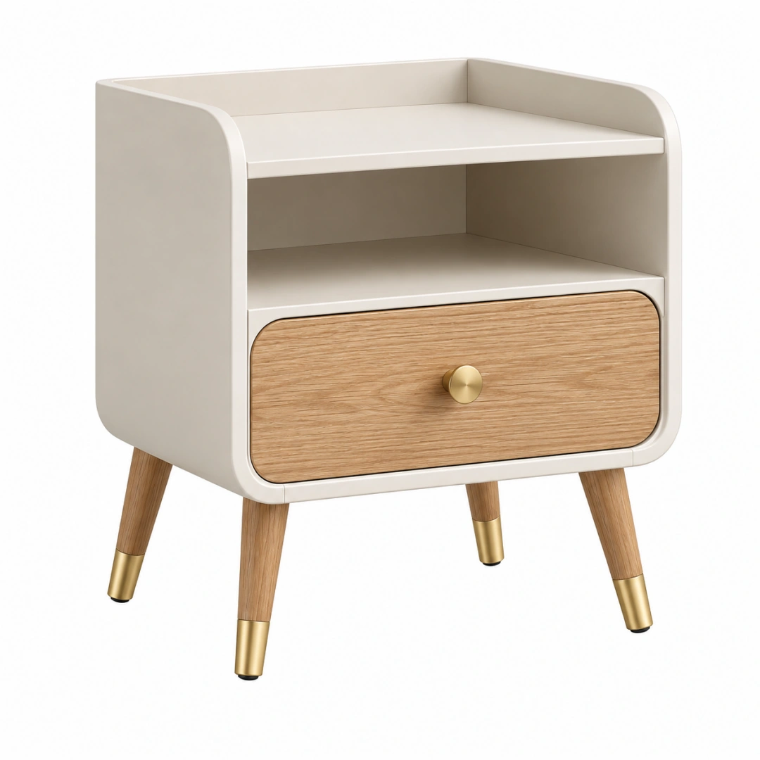 Mesita de noche 45 x 40 x 60 cm de madera blanco y natural con cajón - estilo nórdico