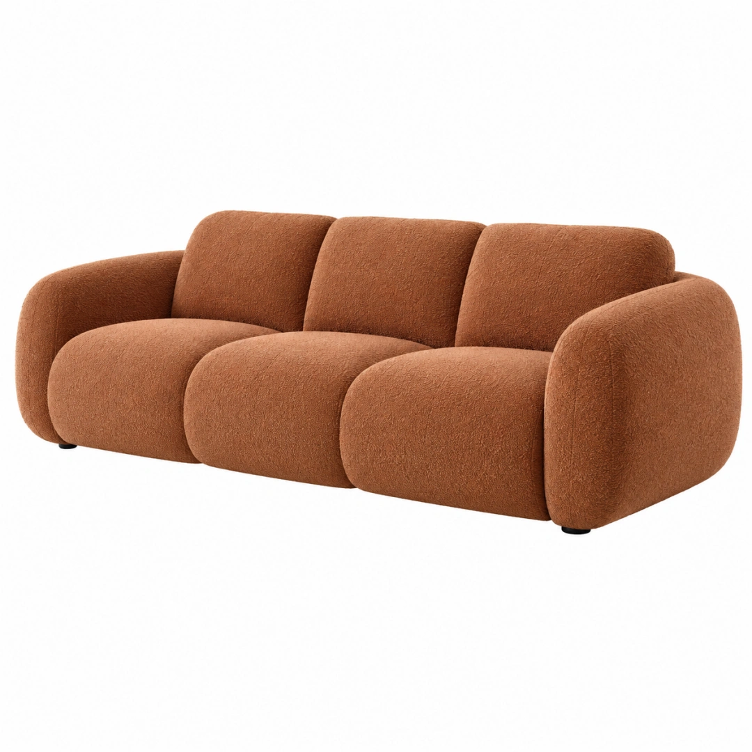 Sofá de tres plazas 220 x 95 x 78 cm en tejido bouclé terracota - diseño curvo para salón