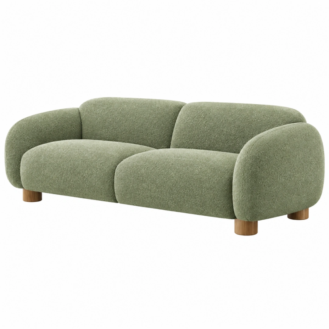 Sofá de 2 plazas 180 x 90 x 75 cm tapizado textil verde oliva con patas de madera estilo moderno