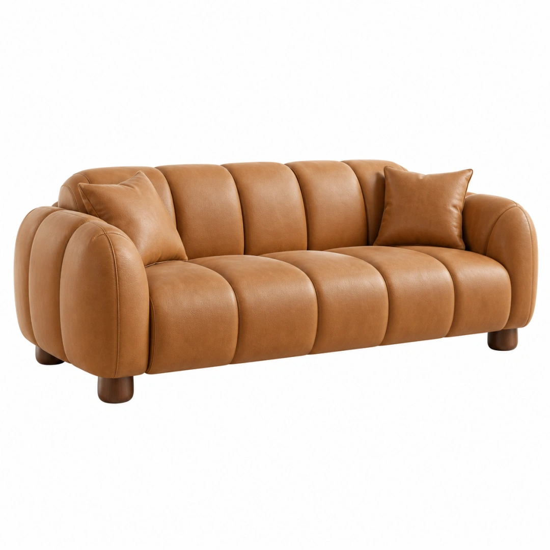 Sofá de 3 plazas 220 cm tapizado efecto piel color camel - estilo contemporáneo