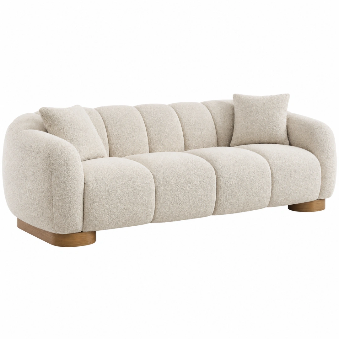 Sofá de 3 plazas 220 x 95 x 78 cm de tela bouclé beige con patas de madera - estilo curvo
