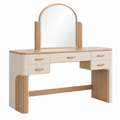 Tocador 120 x 50 x 150 cm de madera beige y natural con espejo y 5 cajones